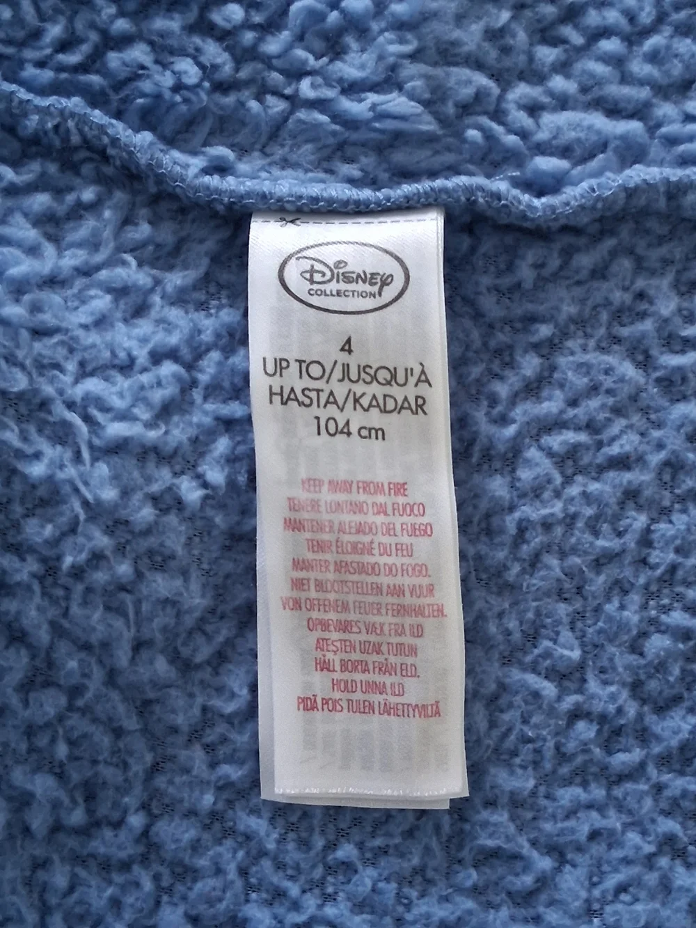 Disney Collection Kids' Blue Plush Cozy Hooded Robe Tie Belt Pockets Sz 4 Years